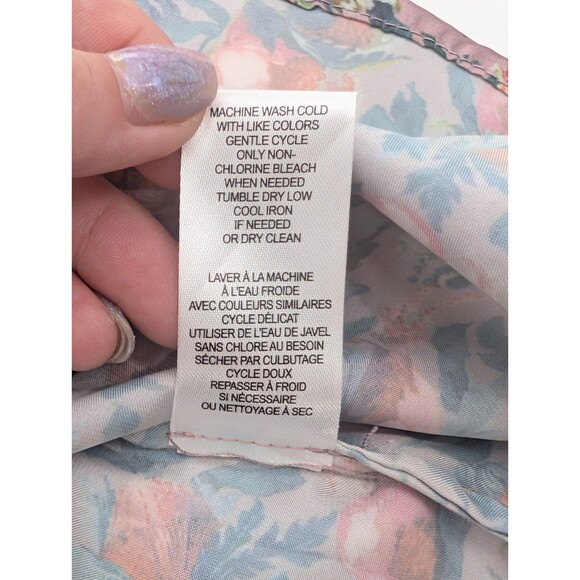 Elie Tahari Floral Satin Mauve Red Pink Button Up Long Sleeve Blouse Size Small - Picture 6 of 8